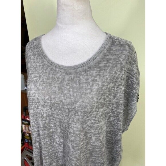 ii Sisters Gray Slub Knit Burn-out Sheer Front High Low Boxy Top Blouse Size M/L - Picture 3 of 9